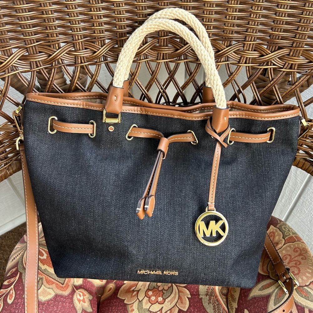 Michael Kors pristine condition  denim w rope bag leather trim